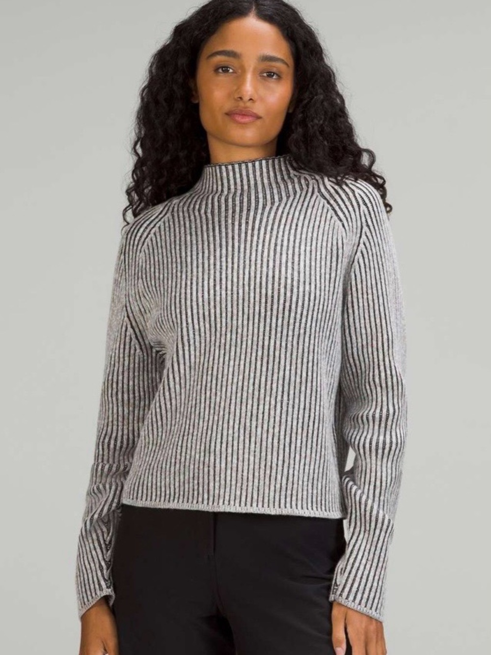 Lululemon | Cotton-Cashmere Blend Mock Neck Sweater,Grey Marl Color, Size 10-EUC